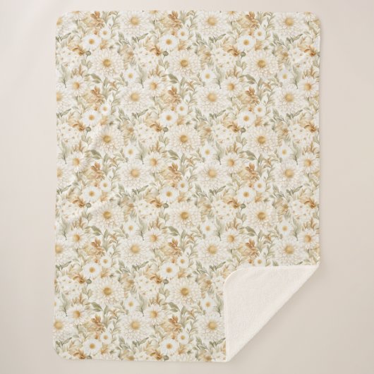 Couverture Sherpa Fleurs de campagne blanc or crème (Devant)