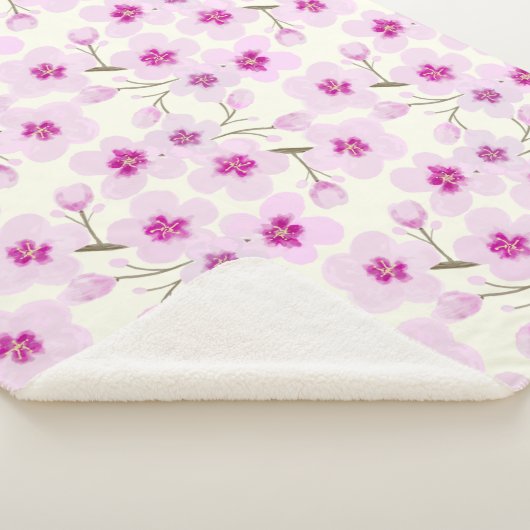 Couverture Sherpa Fleurs De Cerisier Aquarelle Et Crème (3/4)