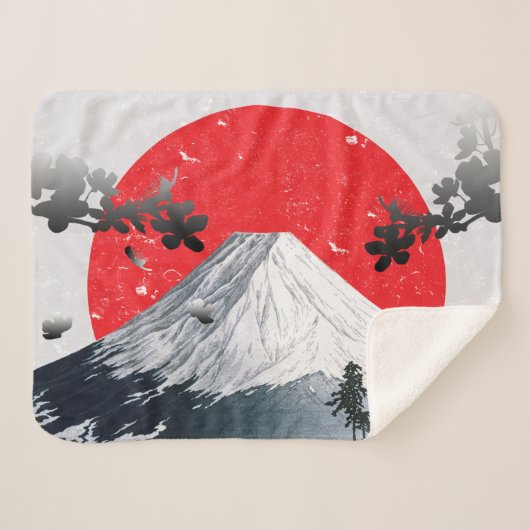Couverture Sherpa Fleurs de cerisiers Mont Fuji Japon (Devant (Horizontal))