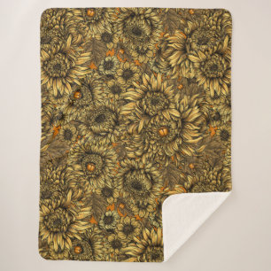 Couverture Sherpa Fleurs de chrysanthèmes jaunes et coléoptères oran