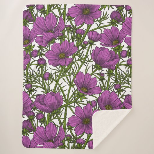 Couverture Sherpa Fleurs de cosmos violet (Devant)