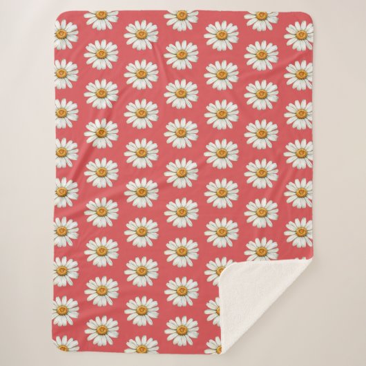 Couverture Sherpa Fleurs de daisy rouges et blanches chic pour anniv (Devant)