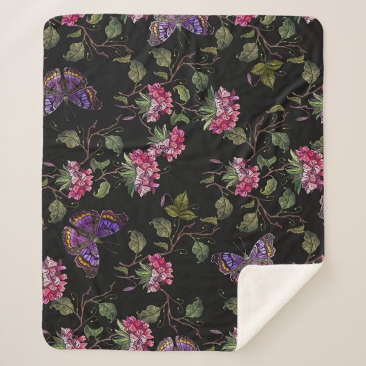 Couverture Sherpa Fleurs de datura brodées : Art Botanique (Devant)