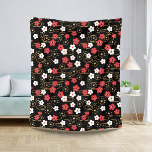 Couverture Sherpa Fleurs de fleurs de cerisier de Sakura noir japona