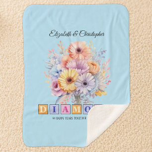 Couverture Sherpa fleurs de gerbera bleu pour le 60e anniversaire de