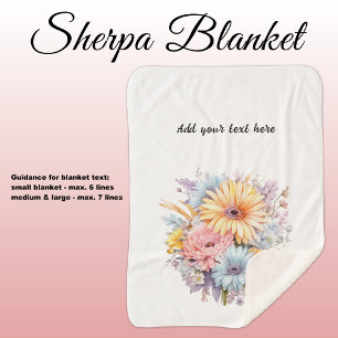 Couverture Sherpa Fleurs de Gerbera texte personnalisé blanc noir
