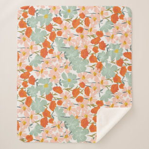 Couverture Sherpa Fleurs de jardin : rose, orange sans soudure