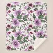 Couverture Sherpa Fleurs de lavande avec motif feuille vert (Devant)