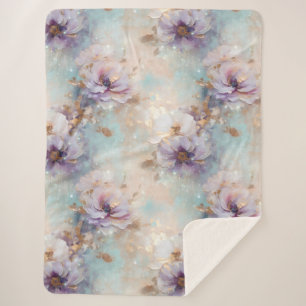 Couverture Sherpa Fleurs de lavande bleue féminine blanche