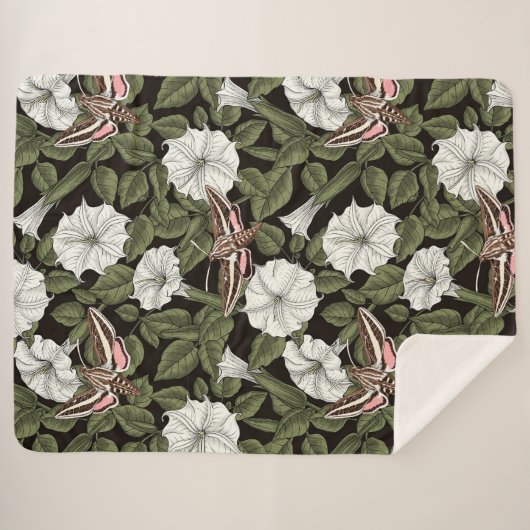 Couverture Sherpa Fleurs de lune et sphinx Mois (Devant (Horizontal))