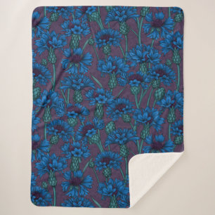 Couverture Sherpa Fleurs de maïs bleues, fleurs sauvages