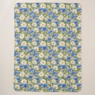 Couverture Sherpa Fleurs de marguerite bleue blanche