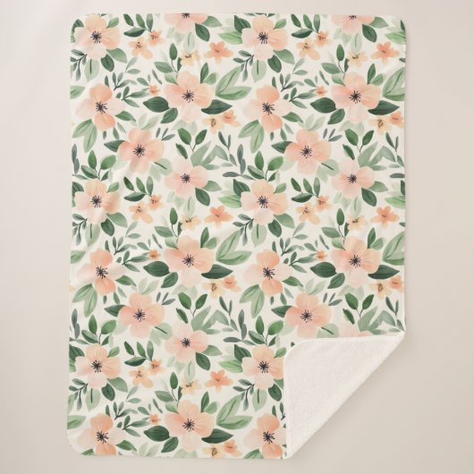 Couverture Sherpa Fleurs de menthe pêche (Devant)