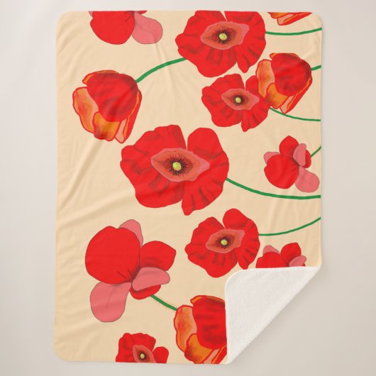 Couverture Sherpa Fleurs de pavot rouge (Devant)