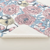 Couverture Sherpa Fleurs de pivoines et oiseaux (3/4)