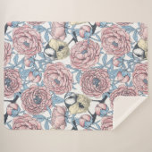 Couverture Sherpa Fleurs de pivoines et oiseaux (Devant (Horizontal))