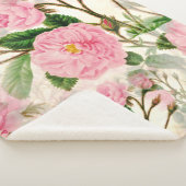 Couverture Sherpa Fleurs de pivoines roses, Feuilles & Buds Motif (3/4)