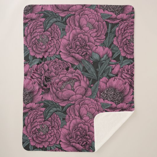 Couverture Sherpa Fleurs de pivoines violettes (Devant)
