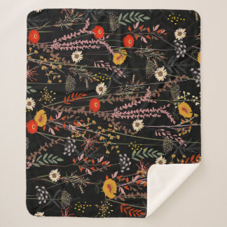 Couverture Sherpa Fleurs de prairie en floraison main tiré