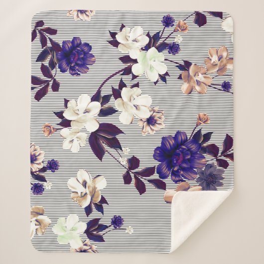 Couverture Sherpa Fleurs de printemps Motif en silhouette noire (Devant)
