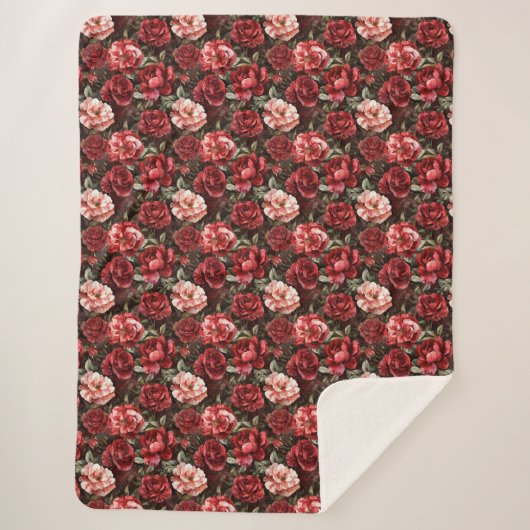 Couverture Sherpa Fleurs de rose rose rouge (Devant)