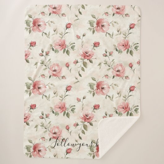 Couverture Sherpa Fleurs de roses roses (Devant)