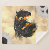 Couverture Sherpa Fleurs de soleil et Cheval friésien (Devant (Horizontal))