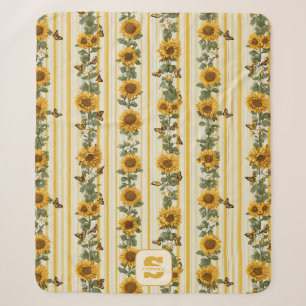Couverture Sherpa Fleurs de soleil et papillons sur bandes jaunes