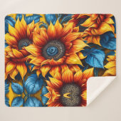 Couverture Sherpa Fleurs de soleil jaune rouge et bleu (Devant (Horizontal))