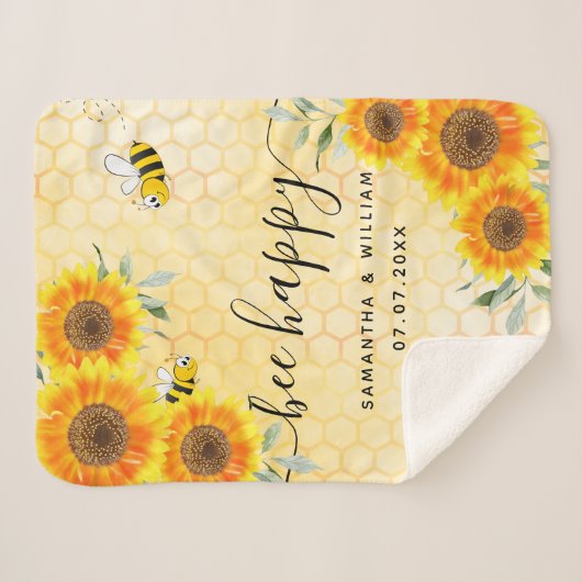 Couverture Sherpa Fleurs de soleil jaunes abeilles rustiques heureux (Devant (Horizontal))
