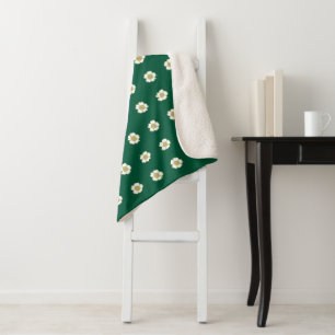 Couverture Sherpa Fleurs de tasse à beurre vert émeraude jaune et bl