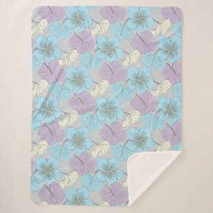 Couverture Sherpa "Fleurs de trèfle bleu pastel et violet”