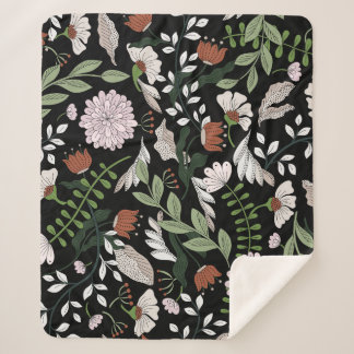 Couverture Sherpa Fleurs d'Engraving Antique Peint à la main