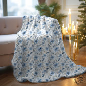 Couverture Sherpa Fleurs d'hiver à l'aquarelle bleue