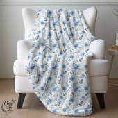 Couverture Sherpa Fleurs d'hiver à l'aquarelle bleue