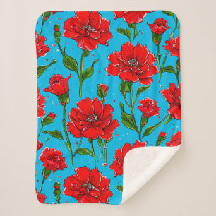 Couverture Sherpa fleurs d'oeillet