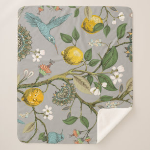 Couverture Sherpa Fleurs d'oiseaux botaniques : papier peint Vintage