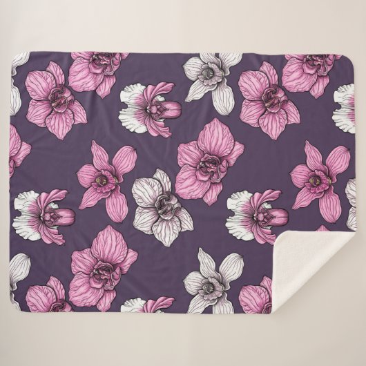 Couverture Sherpa Fleurs d'orchidées roses (Devant (Horizontal))