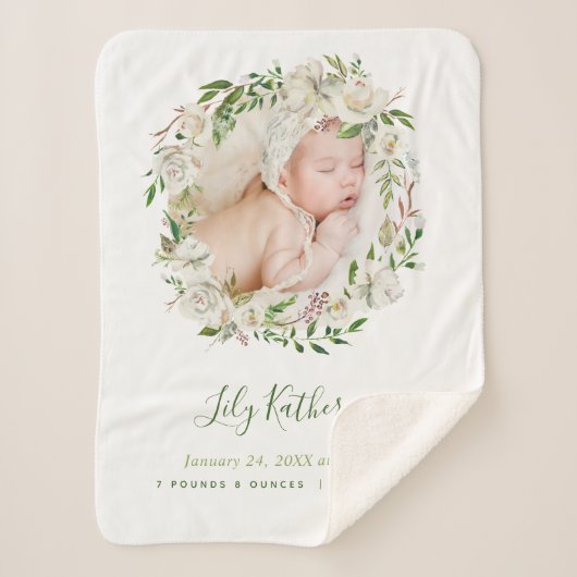 Couverture Sherpa Fleurs dorées Courbe fleurie Bébé Photo Statistiqu (Devant)