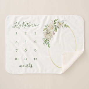 Couverture Sherpa Fleurs dorées Nom du bébé Jalon Photo