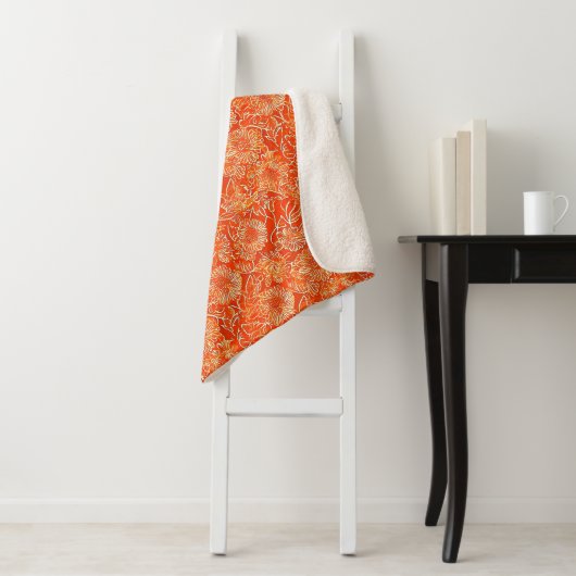 Couverture Sherpa Fleurs douces orange (En situation)