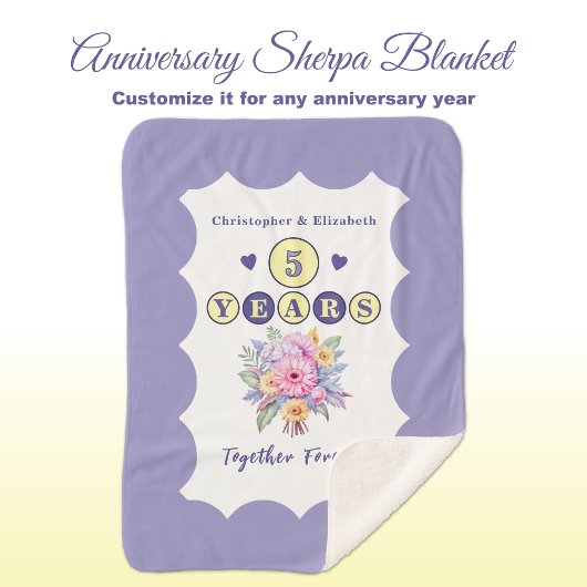 Couverture Sherpa Fleurs du 5ème anniversaire à jamais violet
