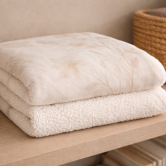 Couverture Sherpa Fleurs en Beige Clair