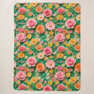 Couverture Sherpa Fleurs en papier colorées et papillons