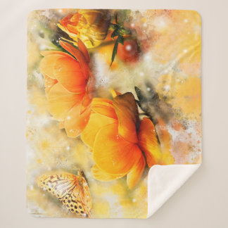 Couverture Sherpa Fleurs et accents papillon