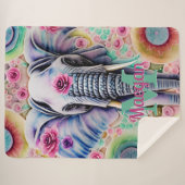 Couverture Sherpa Fleurs et éléphant Nom personnalisé Aquarelle (Devant (Horizontal))