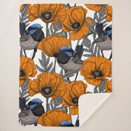 Couverture Sherpa Fleurs et fleurs de pavot orangé 2 (Devant)
