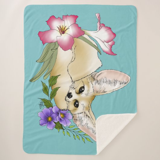 Couverture Sherpa Fleurs Fennec Fox mignonnes (Devant)