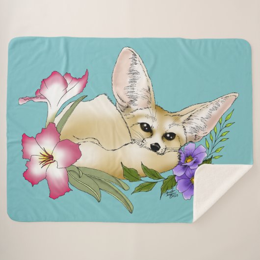Couverture Sherpa Fleurs Fennec Fox mignonnes (Devant (Horizontal))