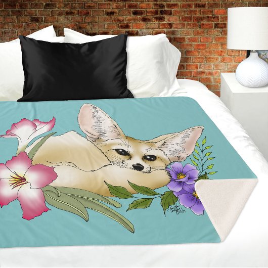 Couverture Sherpa Fleurs Fennec Fox mignonnes